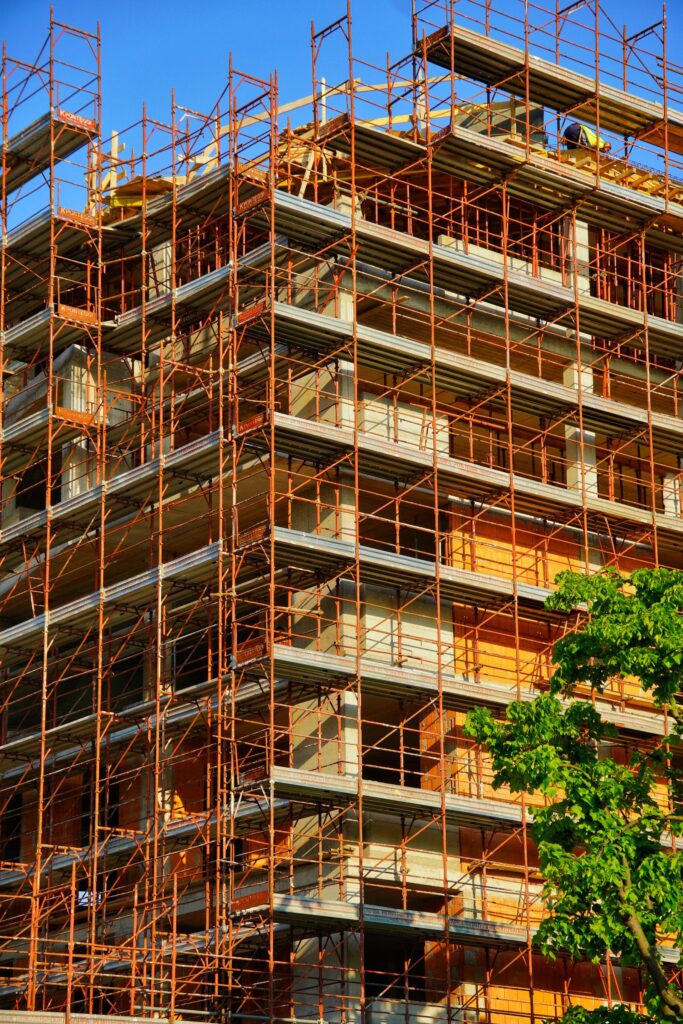 Building under construction with scaffolding