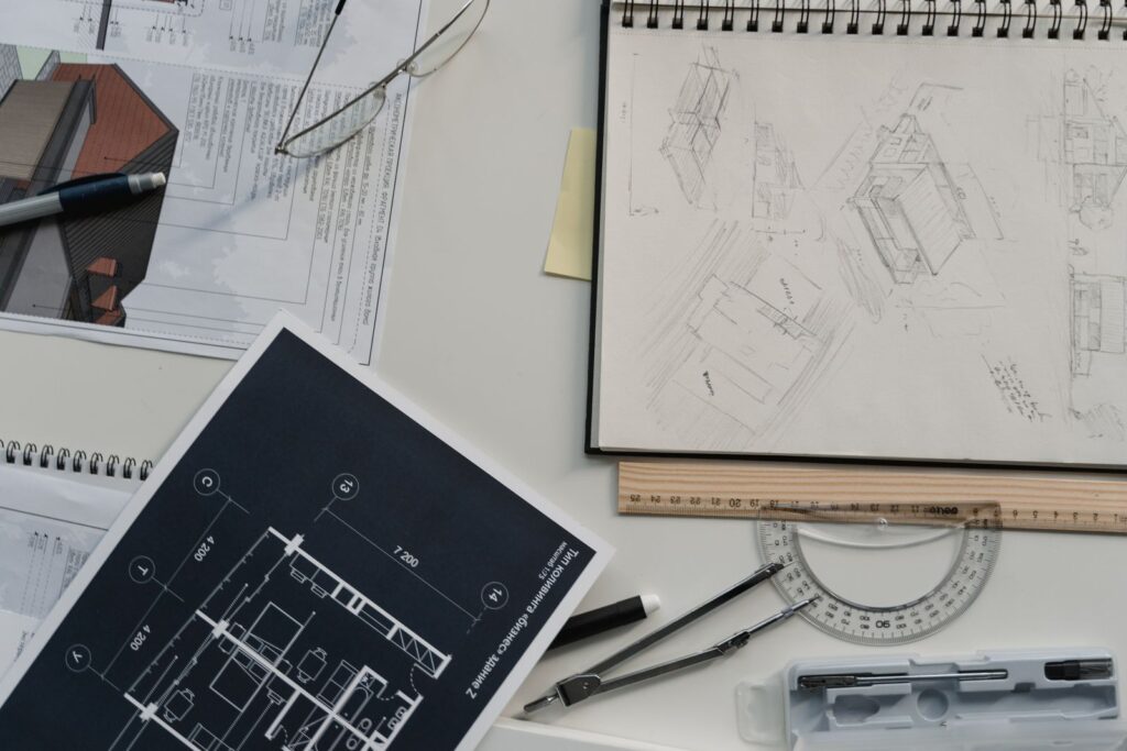 Architectural design and drafting blueprints